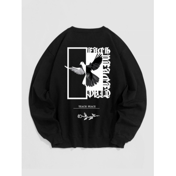 ZAFUL Men's ZAFUL Men's Casual Crew Neck Rose Peace Dove Letter Graphic Pullover Sweatshirt L Black