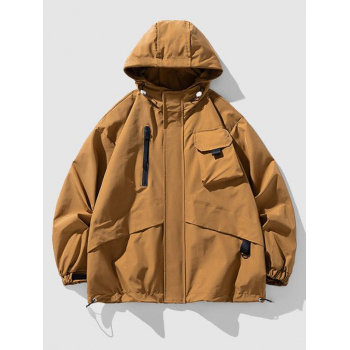 ZAFUL Men's Men's Outdoor Hooded Toggle Drawstring Drop Shoulder Pocket Zipper Windbreaker Jacket 2xl Coffee