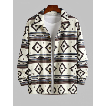 ZAFUL Men's ZAFUL Men's Ethnic Aztec Printed Button Fly Turn-down Collar Jacket L Deep coffee