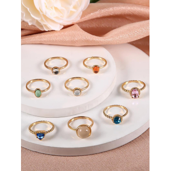 Women's 8Pcs Colorful Faux Opal Decor Midi Rings