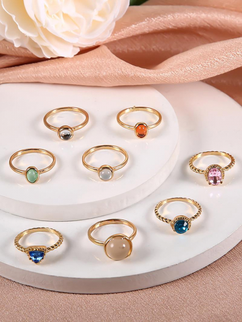 Women's 8Pcs Colorful Faux Opal Decor Midi Rings