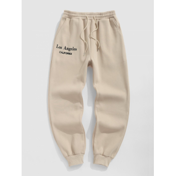 ZAFUL Men's ZAFUL Men's Los Angeles CALIFORNIA Letter Embroidered Thermal Fleece-lined Beam Feet Drawstring Jogger Pants M Light coffee