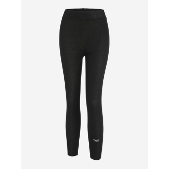 Women Sports Letter Embroidered Ribbed Thermal Lined Leggings Xl Black