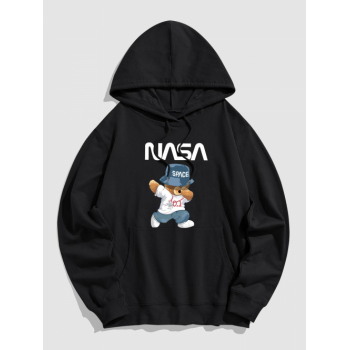 ZAFUL Men's Men's Cartoon SPACE Bear Graphic Pattern Kangaroo Pocket Pullover Hoodie Xl Black