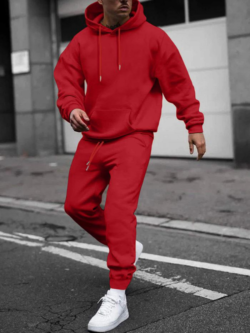 ZAFUL Men's Men's Matching Sweatsuit Co Ord Solid Color Fleece Lining Essentials Pullover Hoodie and Casual Sweatpants Set Red