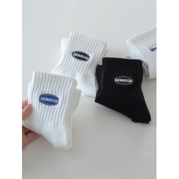 ZAFUL Couple 4Pairs Letter Embroidered Ribbed Mid Calf Crew Socks For Men and Women