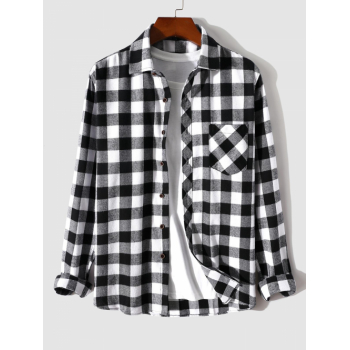 ZAFUL Men's Men's Casual Colorblock Plaid Pattern Button Up Front Pocket Design Long Sleeves Shirt M Black