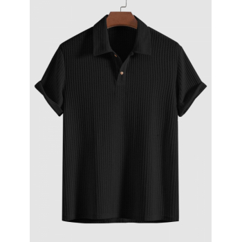 ZAFUL Men's ZAFUL Men's Plain Color Tartan Jacquard Weave Textured Polo Collar Short Sleeves T-shirt L Black