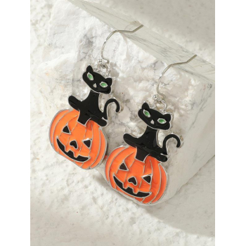 Cute Earrings Women's Halloween Black Cat Pumpkin Pendant Hook Drop Earrings By ZAFUL