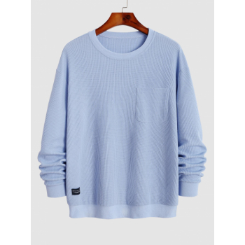 ZAFUL Men's ZAFUL Men's Minimalist Style Solid Color Textured Ribbed Crew Neck Front Pocket Design Pullover Sweatshirt S Light blue