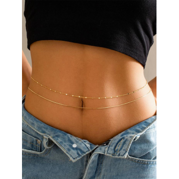 Fashion Women Women's 2Pcs Minimalist Style Double Layered Stacked Sequined Metal Body Waist Belly Chains