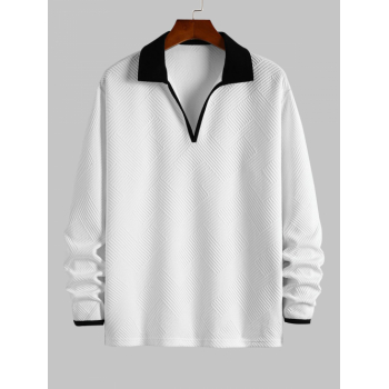 ZAFUL Men's ZAFUL Men's Basic Style Textured Color Spliced V-neck Pullover Sweatshirt L White