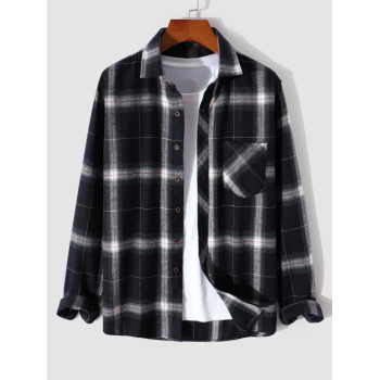 ZAFUL Men's Men's Casual Daily Layering Button Up Long Sleeve Plaid Front Pocket Shirt M Black