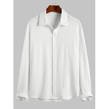 ZAFUL Men's ZAFUL Men's Plain Color See-through Openwork Design Button Front Long Sleeves Shirt S White