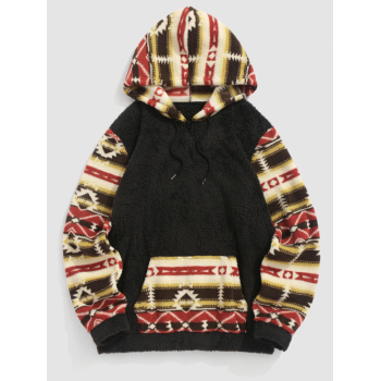 ZAFUL Men's ZAFUL Men's Retro Ethnic Aztec Printed Fluffy Fleece Kangaroo Pocket Pullover Hoodie Xxl Black