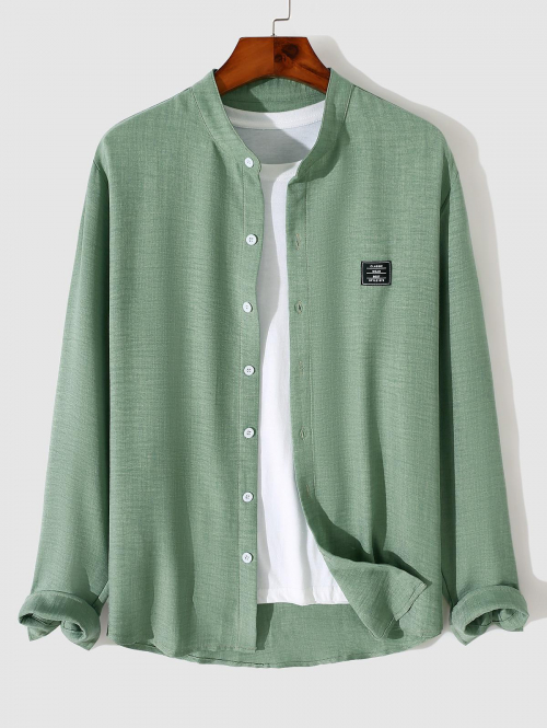 ZAFUL Men's ZAFUL Men's Casual Basic Applique Design Long Sleeves Soft Touch Shirt M Light green