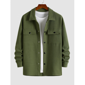 ZAFUL Men's ZAFUL Men's Plain Color Twill Textured Front Pockets Design Turn-down Collar Jacket L Deep green