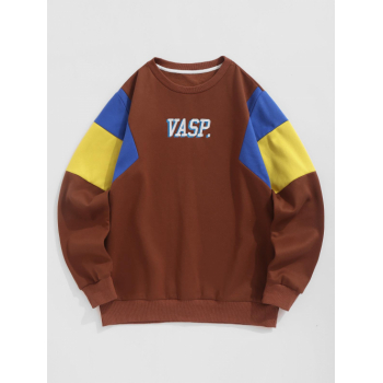 ZAFUL Men's ZAFUL Men's Casual Crew Neck VASP Letter Embroidery Colorblock Fleece Line Thermal Sweatshirt L Coffee