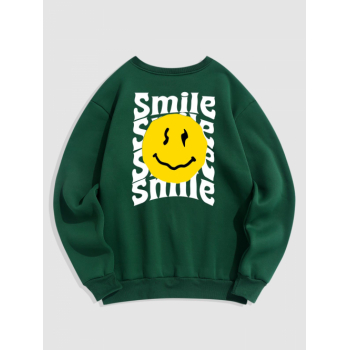 ZAFUL Men's Men's Smile Face Letter Print Crew Neck Long Sleeve Thermal Fleece Lined Pullover Sweatshirt 2xl Deep green