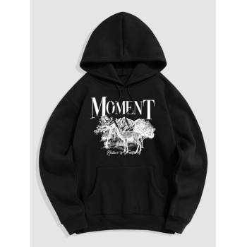 ZAFUL Men's Men's MOMENT Elk Mountain Printed Thermal Fleece-lined Kangaroo Pocket Pullover Hoodie L Black