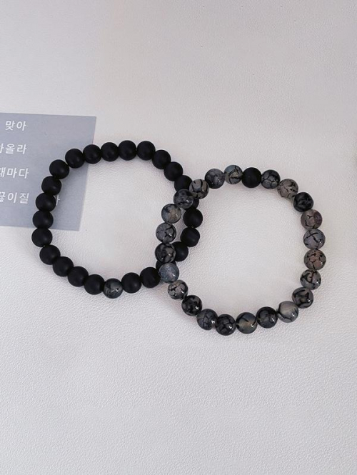 Men's 2Pcs Black Scrub and Natural Stone Retro Birthday Gift Elastic Bracelets