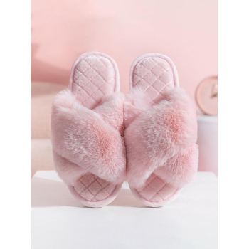 Women Women's Winter Criss-cross Fuzzy Faux Fur Home Indoor Slippers