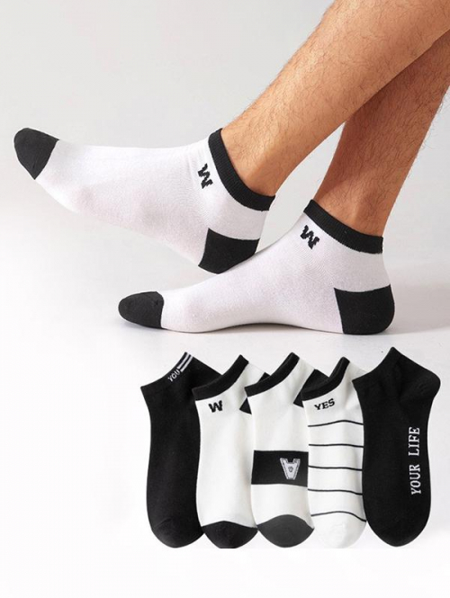 ZAFUL Men's 5Pairs Casual Simple Style Colorblock Letter Printed Ankle Short Socks