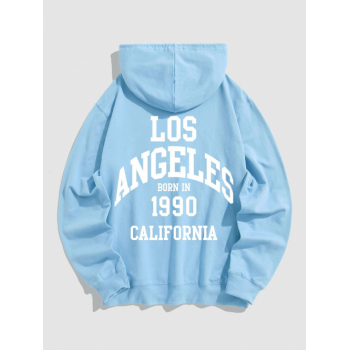 ZAFUL Men's Men's Vintage LOS ANGELES Letter 100% Cotton Kangaroo Pocket Hoodie Xl Light blue