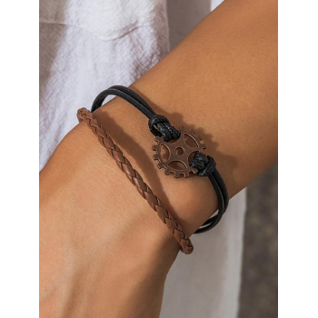 Retro Weave Gear Pendant PU Leather Double-layer Anklet