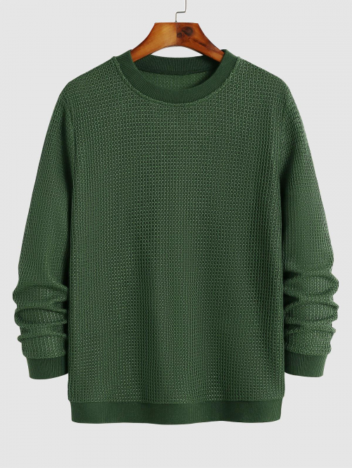 ZAFUL Men's ZAFUL Men's Daily Casual Crew Neck Solid Color Long Sleeve Jumper Sweater L Deep green