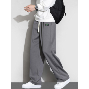 ZAFUL Men's Men's Basic Solid Color Label Design Sports Drawstring Casual Pants S Dark gray