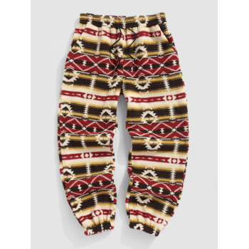 ZAFUL Men's ZAFUL Men's Ethnic Aztec Geometric Printed Fuzzy Fleece Drawstring Beam Feet Casual Pants L Multi a