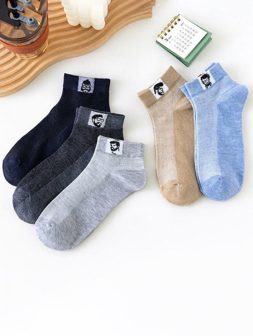 ZAFUL Men's 5Pairs Figure Pattern Casual Mesh Spliced Breathable Ankle Socks