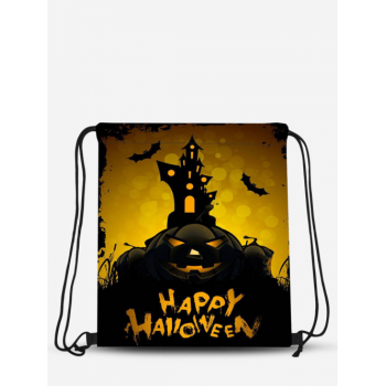 Gothic Style Drawstring Letter Pumpkin Bats Pattern Cosplay Halloween Backpack for Men and Women