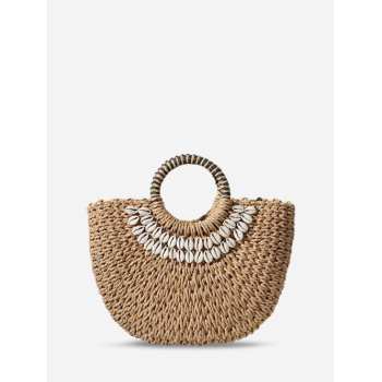 ZAFUL Retro Raffia Straw Braided Semicircle Shell Shape Beach Tote Bag