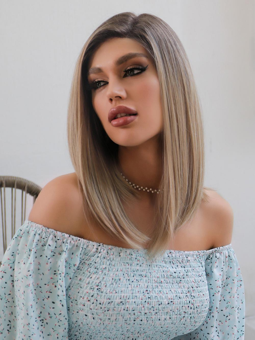 zaful Brown Gradient Golden Side Parting T-type Lace Front Synthetic Wig