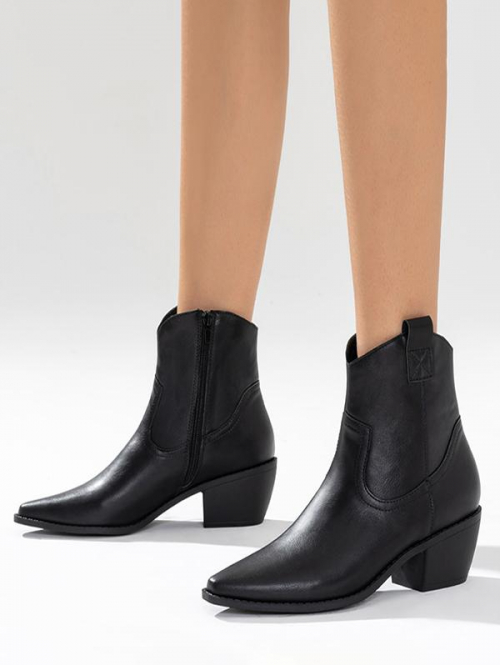 ZAFUL Women Pointed Toe Chunky Heel Western Ankle Boots