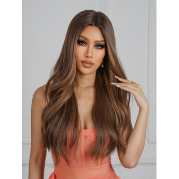 zaful Brown Mixed Gold Long Wavy Lace Front Synthetic Wig