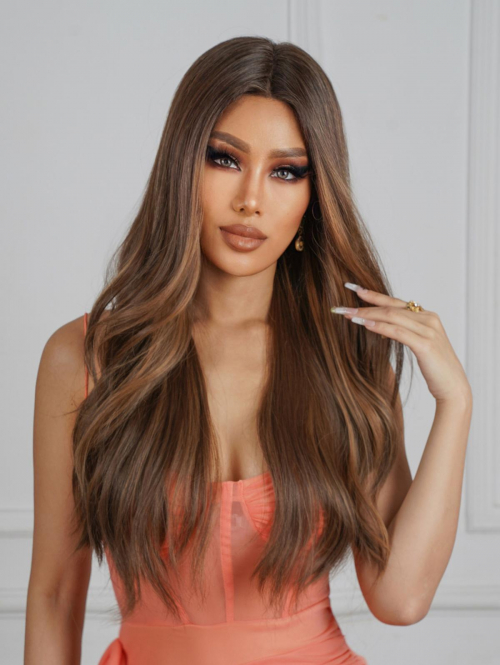 zaful Brown Mixed Gold Long Wavy Lace Front Synthetic Wig