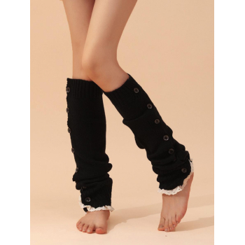 Fashion Women Women's Y2K Aesthetics Button Design Lace Trim Knitted Leg Warmer Knee Length Stockings