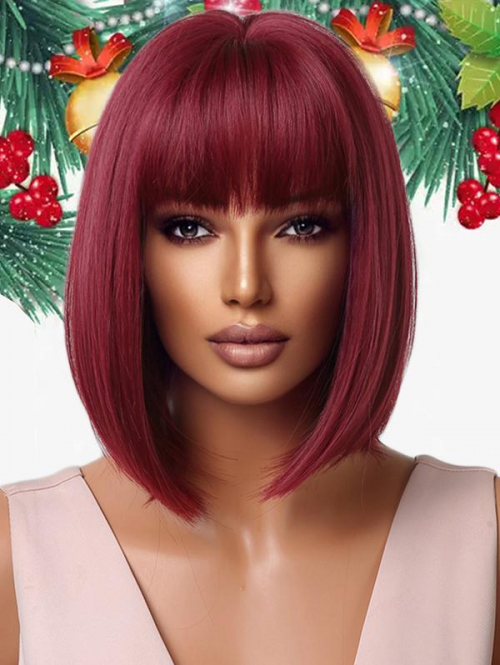 zaful Bob Haircut Rosy Full Bangs Synthetic Wig