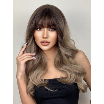 zaful See-through Bangs Fluffy Long Wavy Brown Ombre Color Synthetic Wig