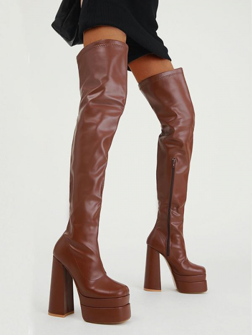 ZAFUL Women Platform Square Toe Over-the-knee Boots