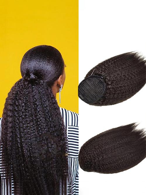 Kinky Straight Puff Ponytail Human Hair Extension