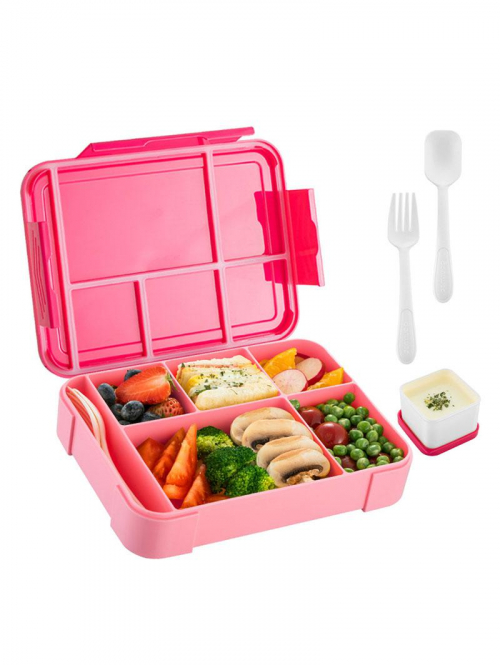 Simple And Functional Four Point Locking Lid Kitchen Organizers Lunch Box with Compartments Spoon and Fork