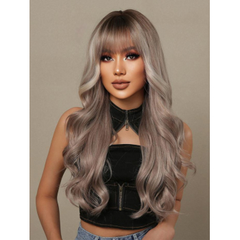 zaful Long Wavy See-through Bangs Rose Golden Mixed Brown Synthetic Wig