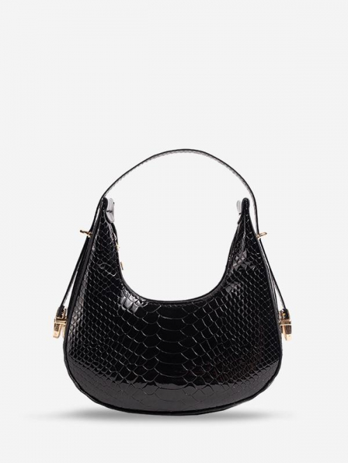 Embossed Half Moon Shoulder Bag