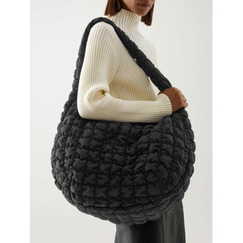 Women's Fashion Daily Solid Color Ruched Quilted Padded Puffer Design Bubble Textured Oversized Shoulder Cloud Bag