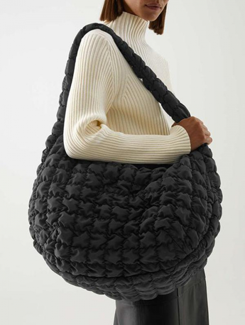 Women's Fashion Daily Solid Color Ruched Quilted Padded Puffer Design Bubble Textured Oversized Shoulder Cloud Bag