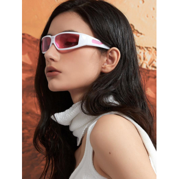 Fashion Women Women's Streetwear Techwear Y2K Style Angular Large Frame Wraparound Sunglasses